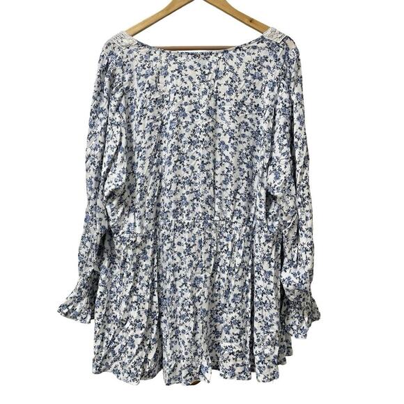 Torrid Micro Floral Babydoll Slub Lace Trim Top Size 3X Blue Milkmaid Prairie - Picture 5 of 8
